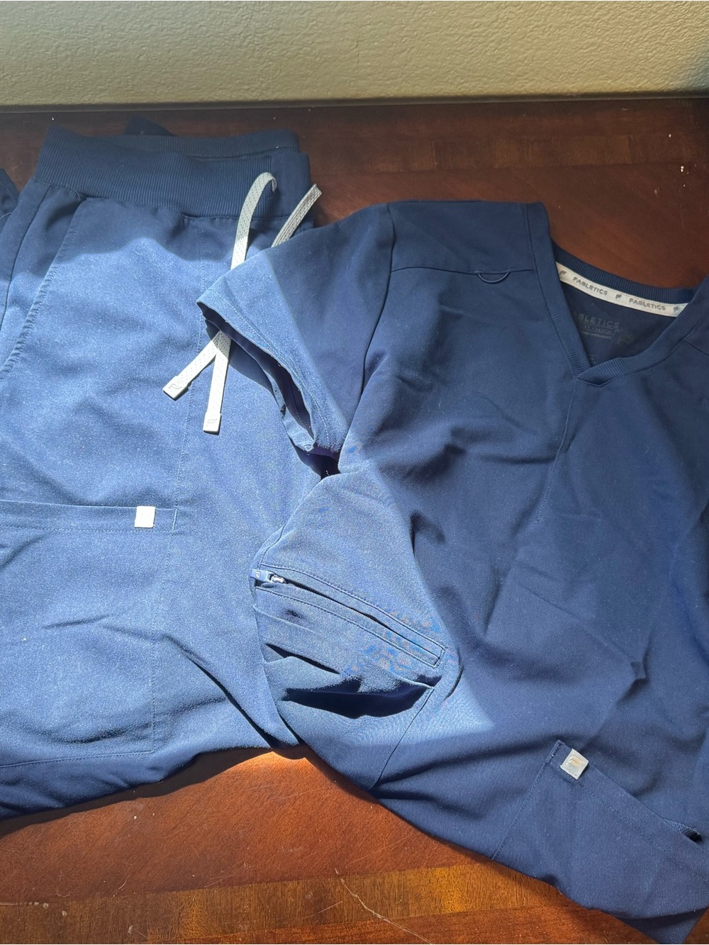 Fabletics Navy Blue Scrub Top and Pant set